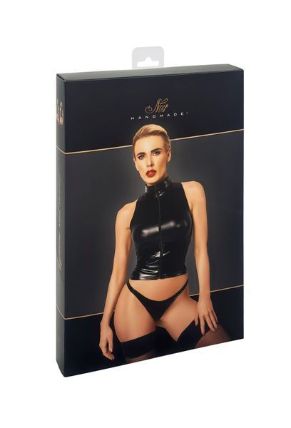 Топ Noir Handmade F324 Glam, L, black, халтер, на блискавці, вінілові вставки, комір-стійка SX0377 фото