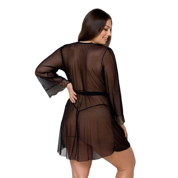 Пеньюар Passion AMBERLY PEIGNOIR 6XL/7XL, black, ажурні декольте та манжети, широкі рукави SO7054 фото
