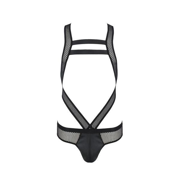 Чоловіче еротичне сітчасте боді Passion 045 VICTOR XXL/XXXL Black, екошкіра, сітка SO7608 фото