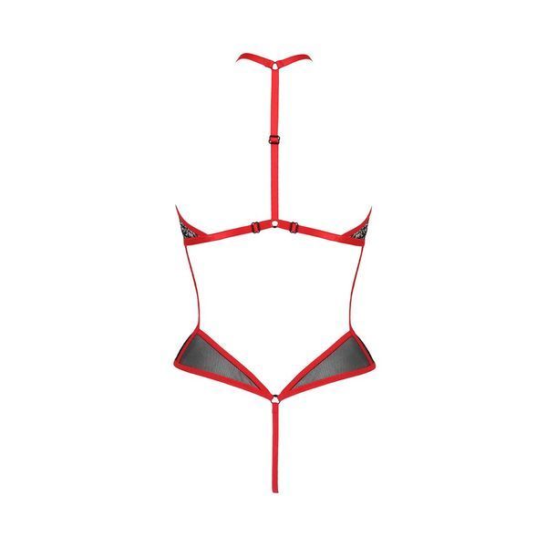 Сітчасте боді з мереживом на грудях Passion SATARA BODY XXL/XXXL red SO8474 фото