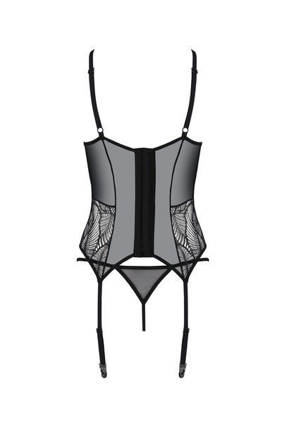 Корсет Passion LEAFA CORSET black, XXL/XXXL, м'які чашки, затискачі для панчіх, стрінги в комплекті SX0505 фото