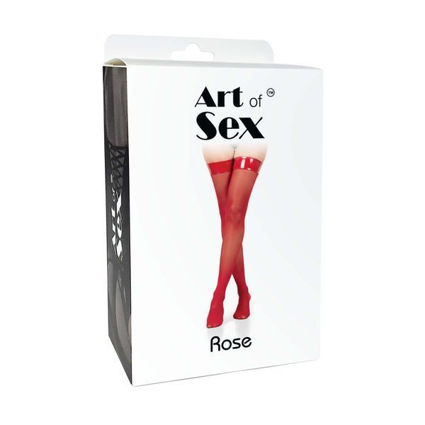 Панчохи в дрібну сітку з лакованою коронкою Art of Sex - Rose, колір чорний, розмір S SX3409 фото