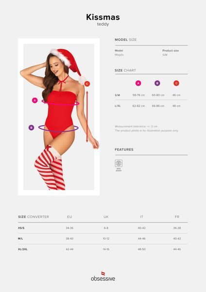 Боді Obsessive Kissmas teddy red S/M SX1152 фото