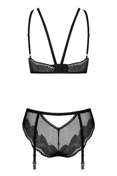 Комплект Obsessive Allastia 2-pcs set black L/XL, регульовані бретелі, багаторівнева застібка SX2578 фото