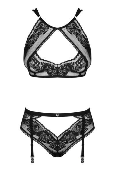 Комплект Obsessive Allastia 2-pcs set black L/XL, регульовані бретелі, багаторівнева застібка SX2578 фото