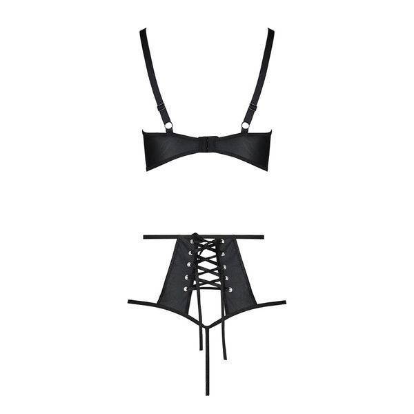 Комплект білизни Passion TASMINA SET S/M black, ліф, високі трусики з корсетом ззаду SO8491 фото