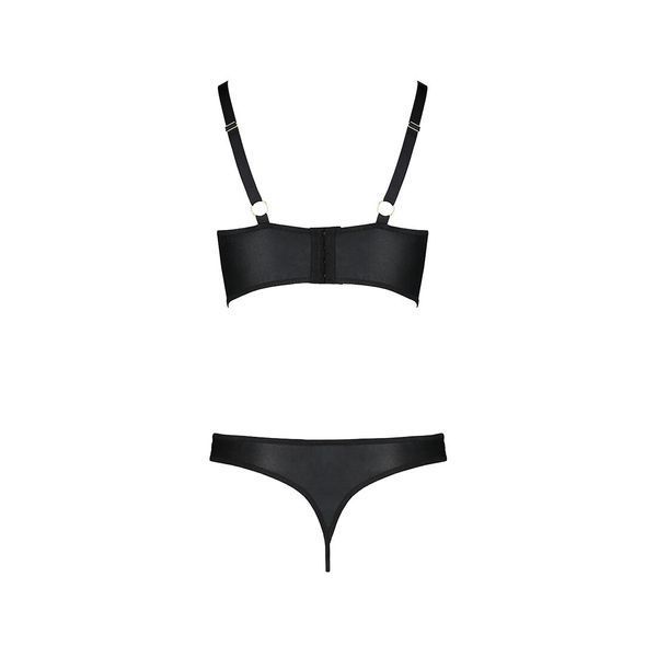 Комплект з екошкіри з люверсами та ремінцями Passion MALWIA BIKINI L/XL, black, бра та трусики SO5762 фото