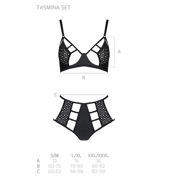 Комплект білизни Passion TASMINA SET S/M black, ліф, високі трусики з корсетом ззаду SO8491 фото