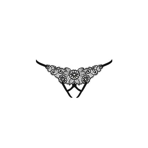 Трусики мереживні з доступом Passion Exclusive VIOLANTE THONG S/M, black PS24302 фото