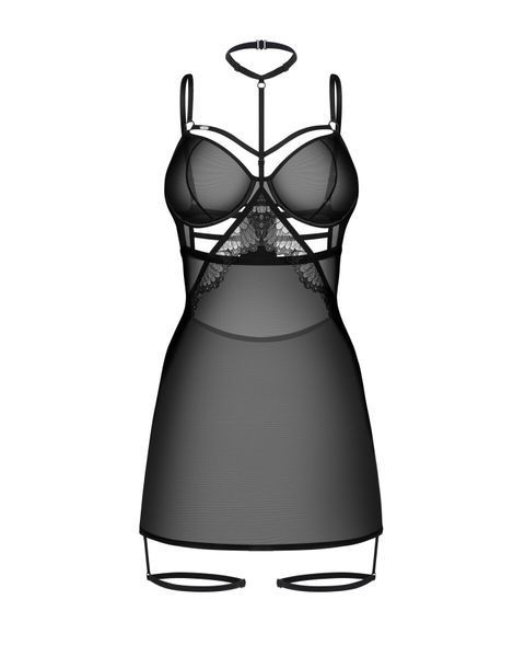 Бебі-дол Obsessive Arrowel Black chemise S/M, з декоративним чокером та гартерами SX2581 фото