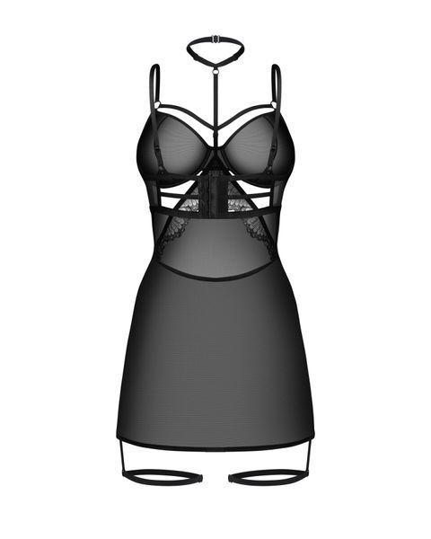 Бебі-дол Obsessive Arrowel Black chemise S/M, з декоративним чокером та гартерами SX2581 фото