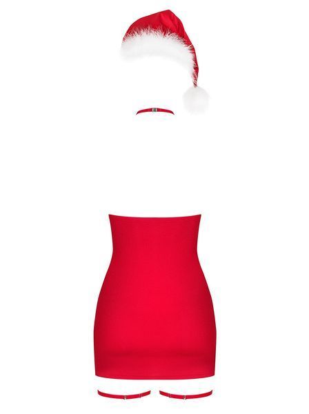 Новорічна сорочка Obsessive Kissmas chemise 2XL/3XL, червона, чокер, гартери та шапочка з помпоном SX1158 фото