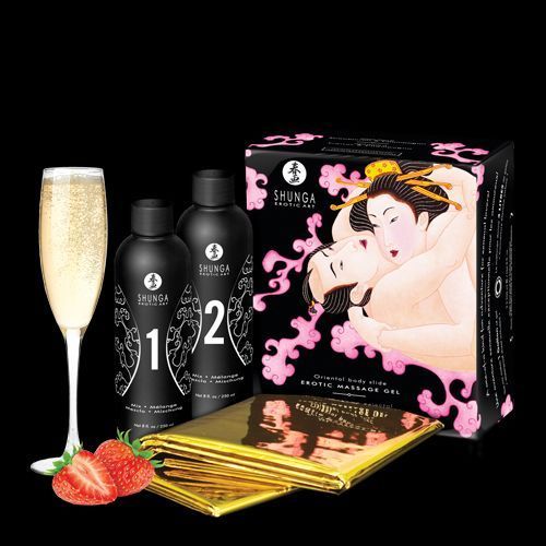Гель для NURU-масажу Shunga Oriental Body-to-Body &ndash; Sparkling Strawberry Wine плюс простирадло SO2551 фото