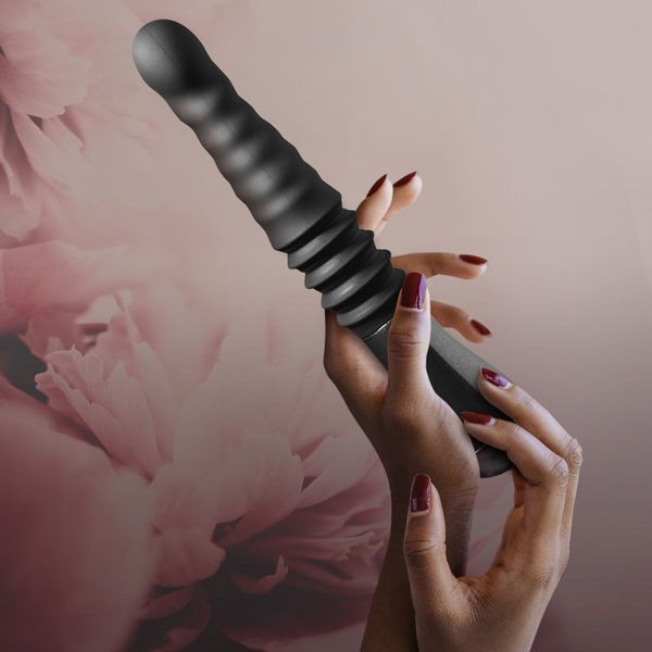 Пульсатор Blush Temptasia &ndash; Lazarus Thrusting Dildo &ndash; Black, ребристий стовбур, 3 швидкості SO8836 фото