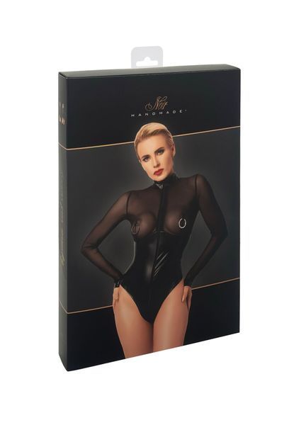 Боді Noir Handmade F321 Edge, XL, низ під латекс, верх сітка, блискавка на все тіло, декор кільця SX0360 фото