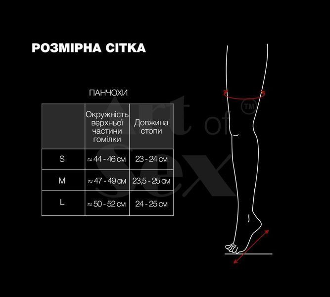 Панчохи в дрібну сітку з лакованою коронкою Art of Sex - Rose, колір чорний, L SX3653 фото