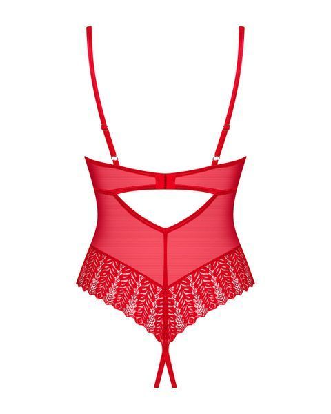 Боді з доступом Obsessive Ingridia crotchless teddy XS/S, червоне, відкриті груди SO9025 фото