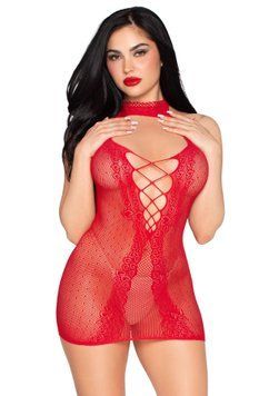 Мінісукня Leg Avenue Dotted Halter Mini Dress One Size Red SX5002 фото