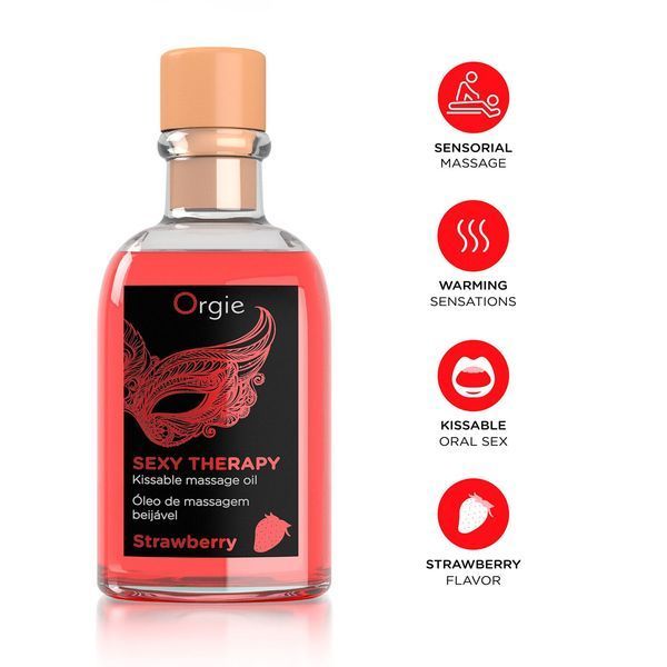 Набір для масажу Orgie &ndash; Sexy Therapy Strawberry (100 мл), їстівна розігрівальна олія + пір&rsquo;їнка SX1507 фото