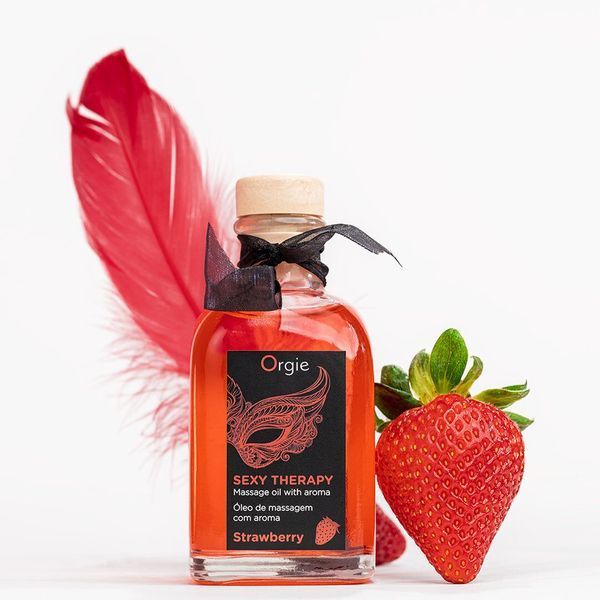 Набір для масажу Orgie &ndash; Sexy Therapy Strawberry (100 мл), їстівна розігрівальна олія + пір&rsquo;їнка SX1507 фото