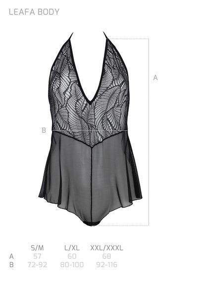 Боді Passion LEAFA BODY black, L/XL, на зав'язках, м'яка чашка, низ у вигляді шортиків SX0500 фото