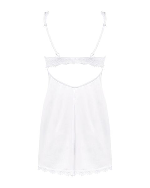 Сорочка Obsessive Amor Blanco underwire chemise & thong, S/M, біла, мереживний ліф, стрінги в наборі SX1126 фото
