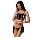 Комплект білизни Passion Exclusive KASSANDRA SET OpenBra L/XL black, ліф з бахроми, трусики-спідниця PS26301 фото 1