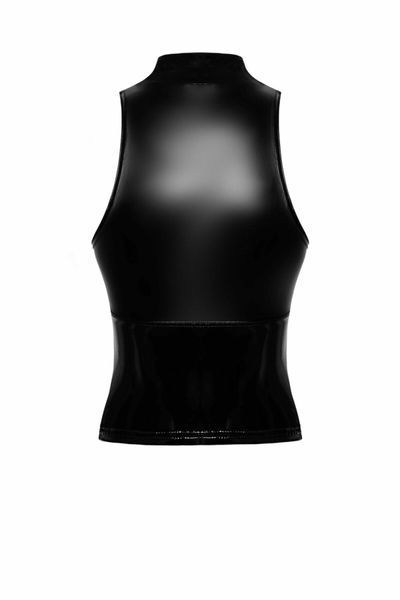 Топ Noir Handmade F324 Glam, M, black, халтер, на блискавці, вінілові вставки, комір-стійка SX0376 фото