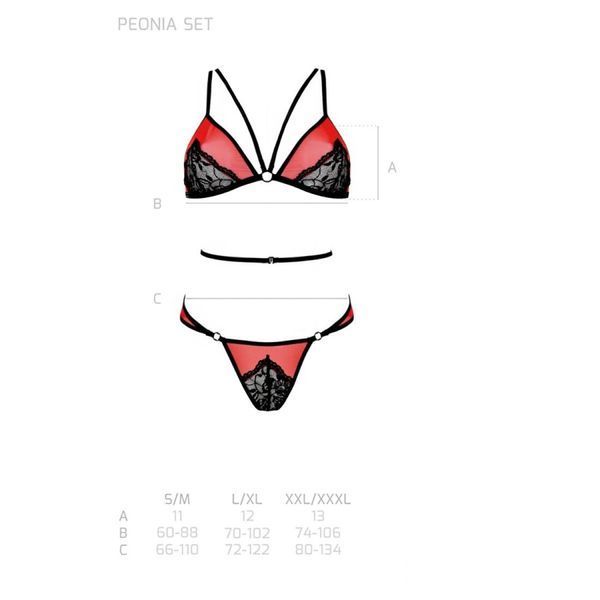 Комплект білизни Passion PEONIA SET L/XL red, бра, трусики SO8466 фото